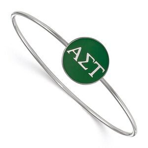 Sterling Silver Alpha Sigma Tau Green Enamel Greek Bangle - 7 in.
